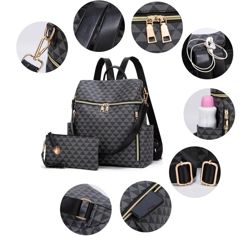 Makes Backpack Purse for Women PU Leather Travel Satchel Handbag Convertible Design Bag with Purse 2 Piece - Image 2